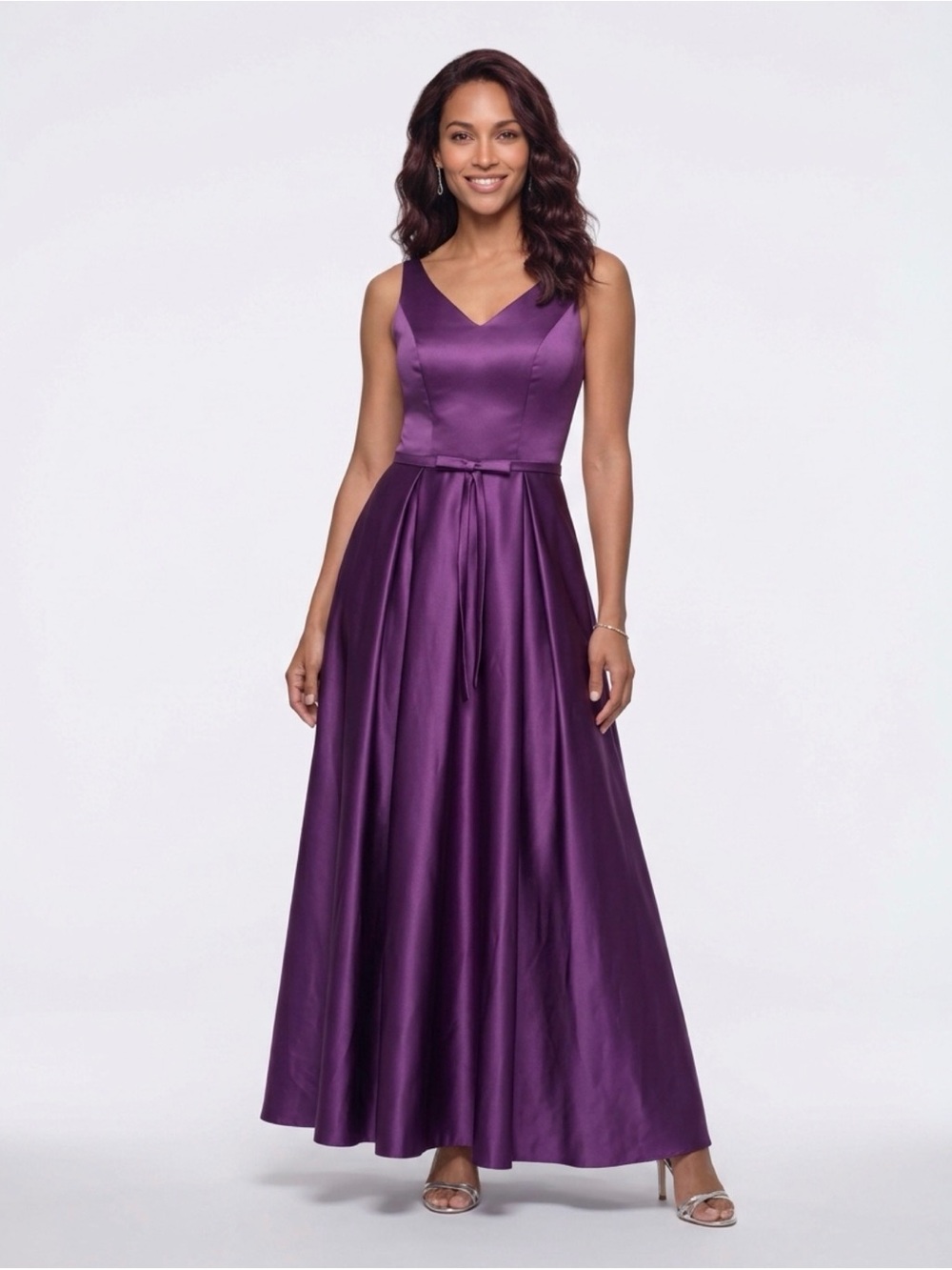 Sleeveless Satin Prom Gown in Vibrant Plum